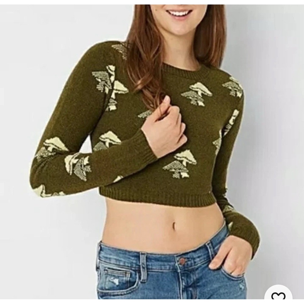026-007 Ariaona Women's M Long Sleeve Pullover Sweater Cropped Green Mushroom